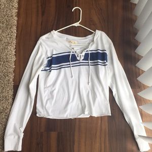 Hollister white and blue long sleeve stripe shirt